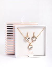 Gold Heart Halo Necklace & Drop Earrings - link has visual effect only
