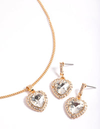 Gold Heart Halo Necklace & Drop Earrings - link has visual effect only