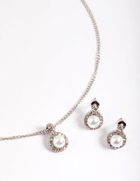 Rhodium Diamante Pearl Swirl Necklace & Stud Earrings - link has visual effect only