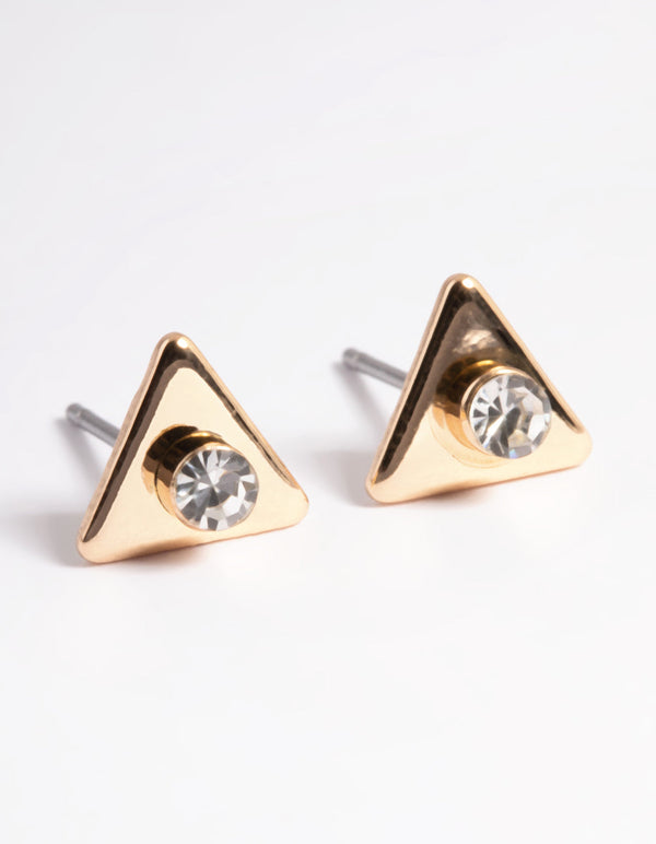 Gold Diamante Triangle Stud Earrings
