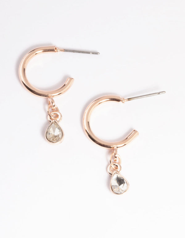Rose Gold Stone Drop Huggie Earrings