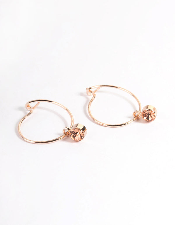 Pink Rose Gold Diamante Stone Hoop Earrings