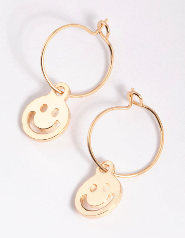 Gold Cutout Smiley Hoop Earrings