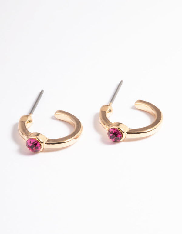 Pink Diamante Stone Huggie Earrings
