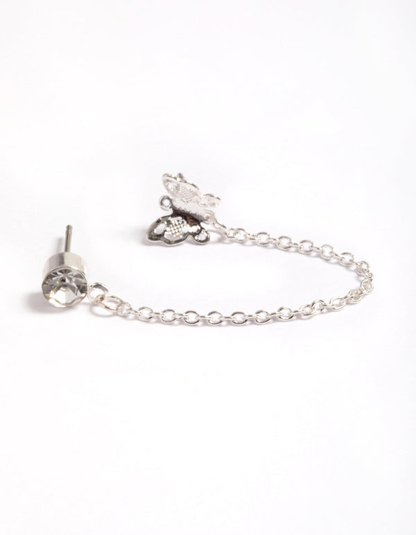 Silver Diamante & Butterfly Chain Earrings