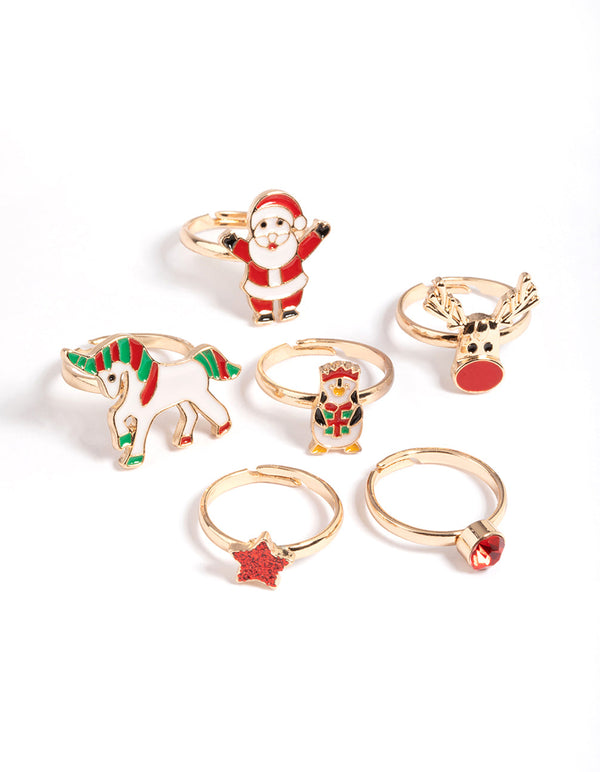 Kids Gold Santa Hands 6-Pack Rings
