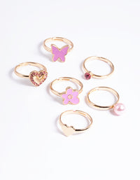 Kids Gold Daisy Diamante Heart Rings 6-Pack - link has visual effect only
