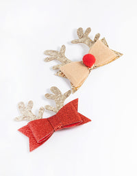 Kids Fabric Reindeer Bow Clips Pack - link has visual effect only