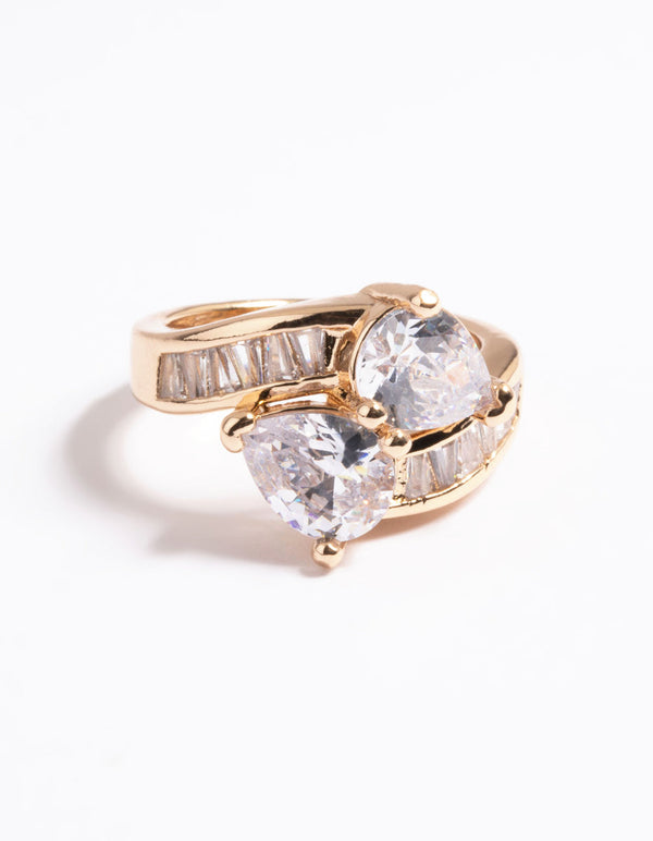 Gold Cubic Zirconia Pear Crossover Ring