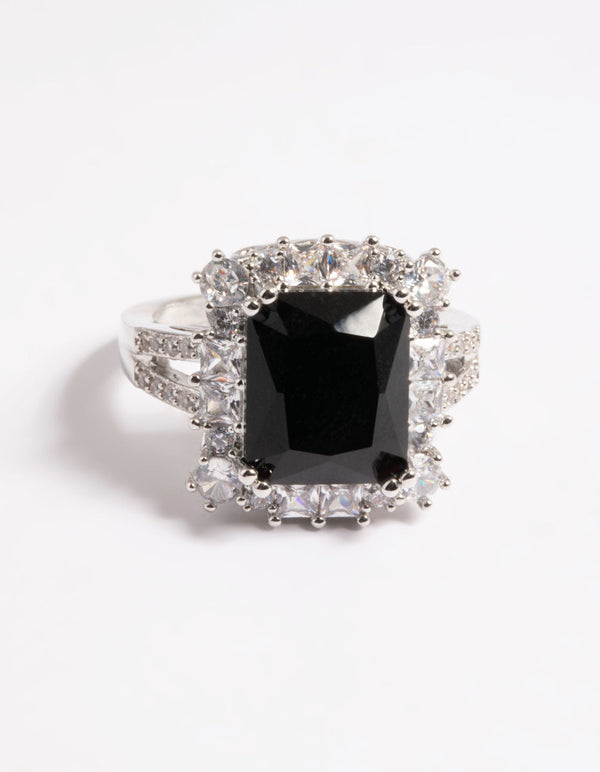 Silver Cubic Zirconia Emerald Ring