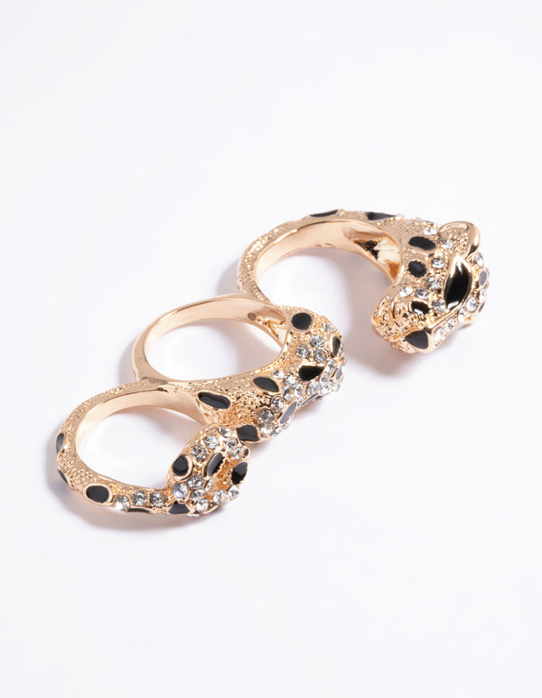 Gold Leopard Double Finger Ring