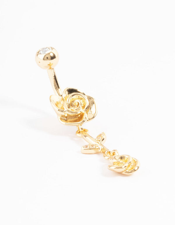 Gold PlatedTitanium Rose Drop Belly Ring