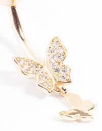 Gold Plated Titanium Double Butterfly Belly Ring - link has visual effect only