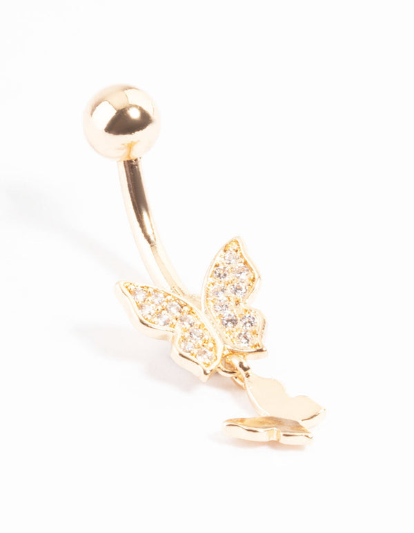 Gold Plated Titanium Double Butterfly Belly Ring