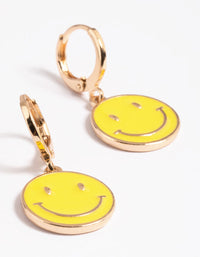 Yellow Smiley Face Huggie Earrings - link has visual effect only