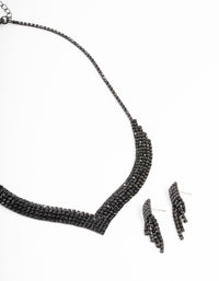 Black Diamante Point Earrings & Necklace - link has visual effect only