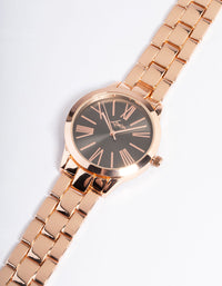 Rose Gold Large Roman Link Watch - link has visual effect only