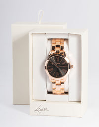 Rose Gold Large Roman Link Watch - link has visual effect only