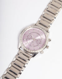 Rhodium Diamante Face Link Watch - link has visual effect only