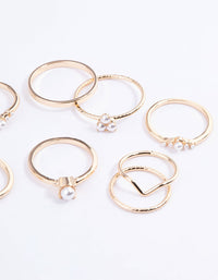 Gold Fine Faux Pearl Ring Pack - link has visual effect only