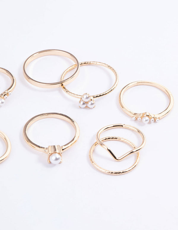 Gold Fine Faux Pearl Ring Pack