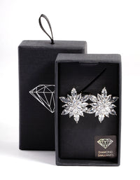 Rhodium Diamond Simulant Large Flower Stud Earrings - link has visual effect only