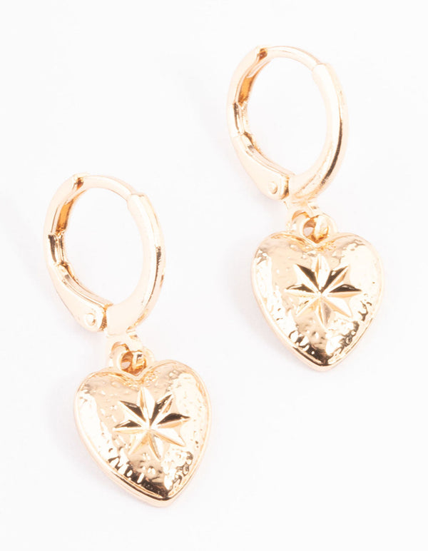 Gold Celestial Heart Huggie Earrings