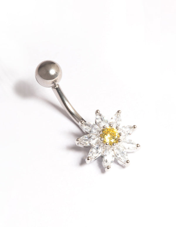 Surgical Steel Cubic Zirconia Daisy Belly Ring