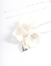 White Large Flower Hair Pin Pack - link has visual effect only