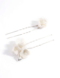 White Large Flower Hair Pin Pack - link has visual effect only