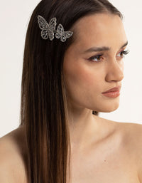 Rhodium Diamante Butterfly Clips - link has visual effect only
