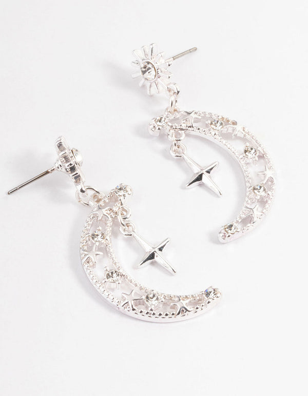 Silver Diamante Celestial Drop Earrings