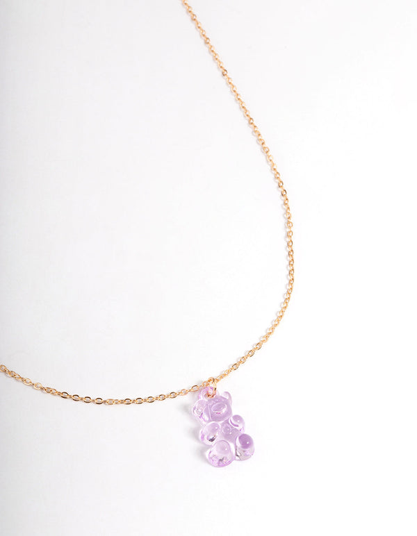 Gold Purple Plastic Candy Bear Necklace