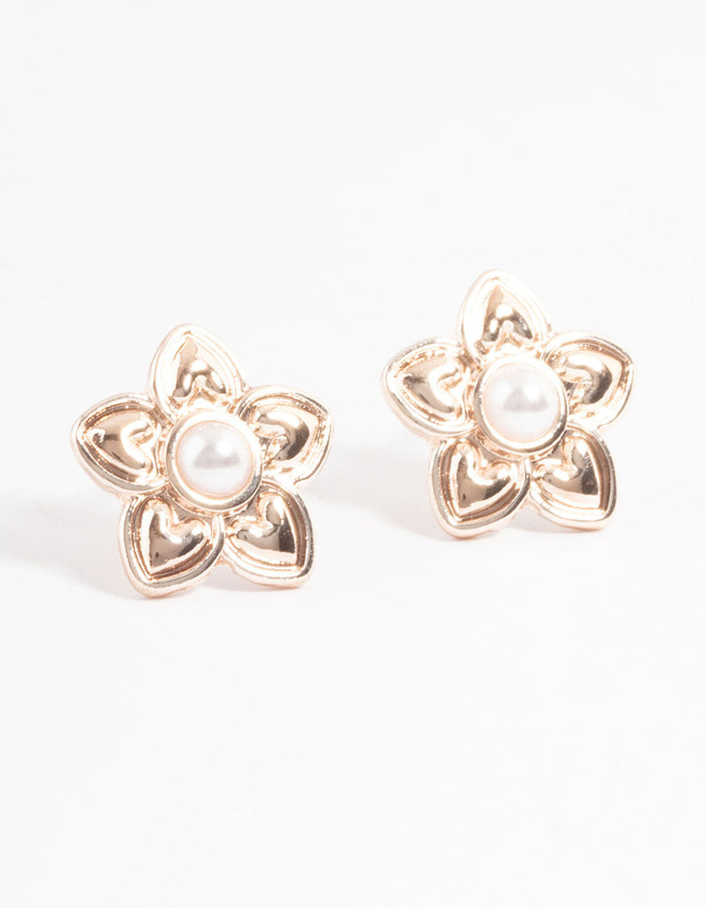 Rose Gold Pearl Flower Stud Earrings
