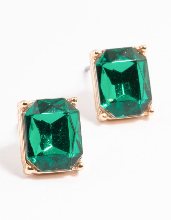 Green Square Encased Etched Earrings