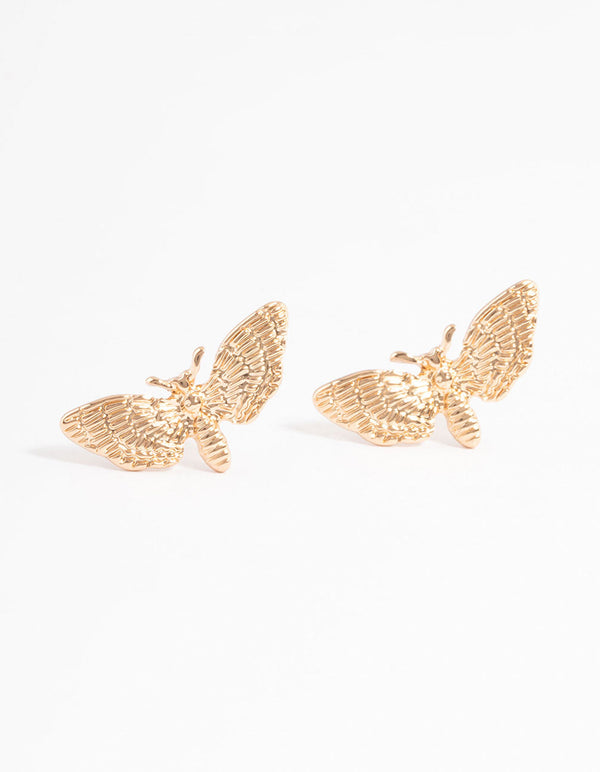 Gold Moth Stud Earrings