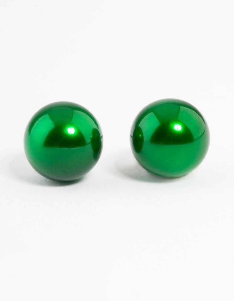 Green Metallic Ball Stud Earrings