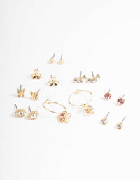 Gold Dainty Diamante Garden Earrings 8-Pack - link has visual effect only