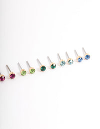 Gold Multi Diamante Mini Earrings 8-Pack - link has visual effect only