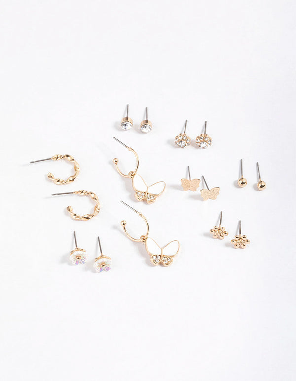 Gold Diamante Butterfly Garden Earrings 8-Pack