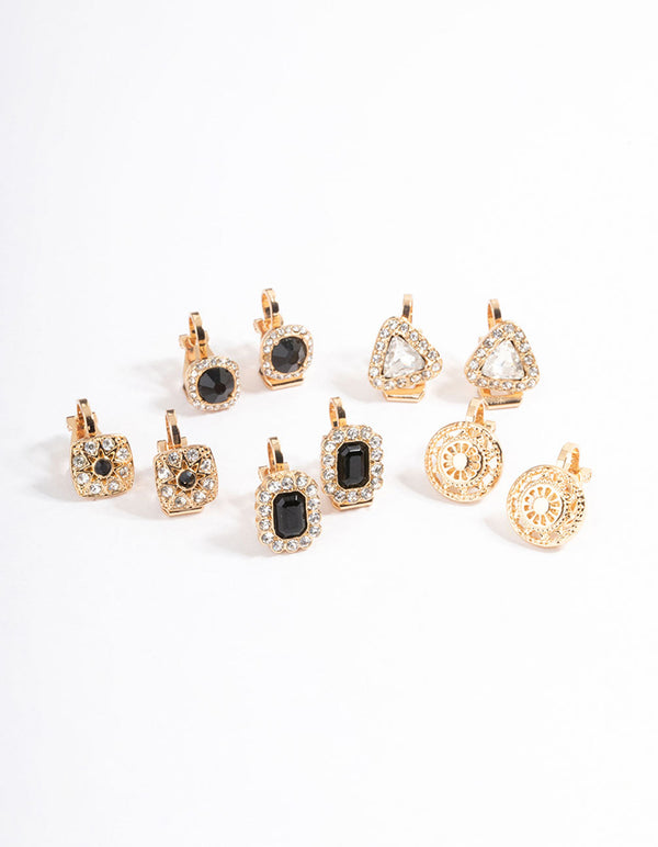 Gold Multi Stone 5-Pack Clip Earrings