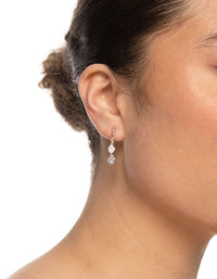 Silver Two Heart Drop Huggie Earrings - link has visual effect only