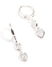 Silver Two Heart Drop Huggie Earrings - link has visual effect only