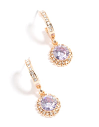 Gold Lilac Diamante Halo Huggie Earrings - link has visual effect only