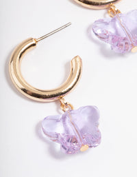 Gold Lilac Butterfly Charm Huggie Earrings - link has visual effect only