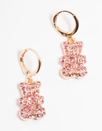 Pink Diamante Teddy Bear Huggie Earrings - link has visual effect only
