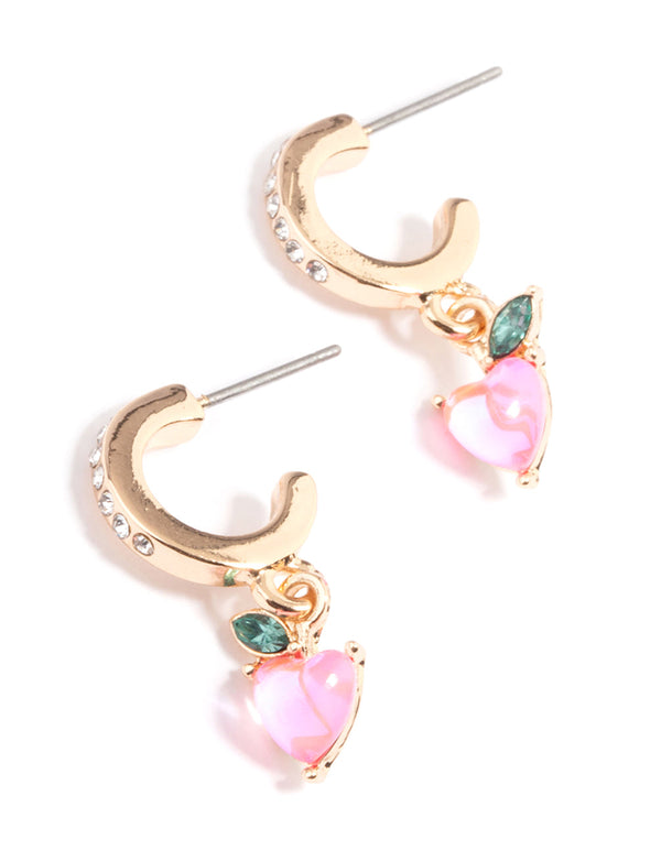 Gold Peach Diamante Hoop Earrings