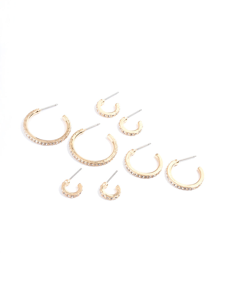 Gold Diamante Multi Size 4-Pack Hoop Earrings