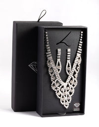 Diamond Simulants Rhodium Fancy Statement Earrings & Necklace Set - link has visual effect only