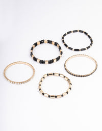 Black Mixed Tube Bead Bracelet 5-Pack - link has visual effect only